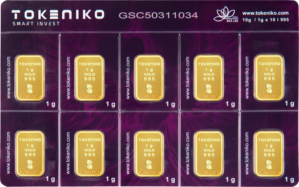 شمش طلا سیمکارتی ۱ گرمی ۲۴ عیار توکنیکو - ۱۰ عددی