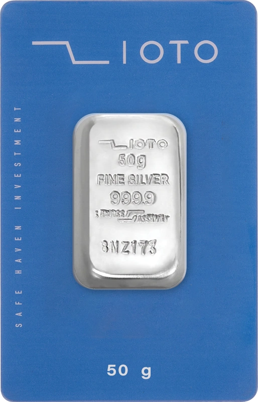 شمش نقره خالص ۵۰ گرمی زیوتو